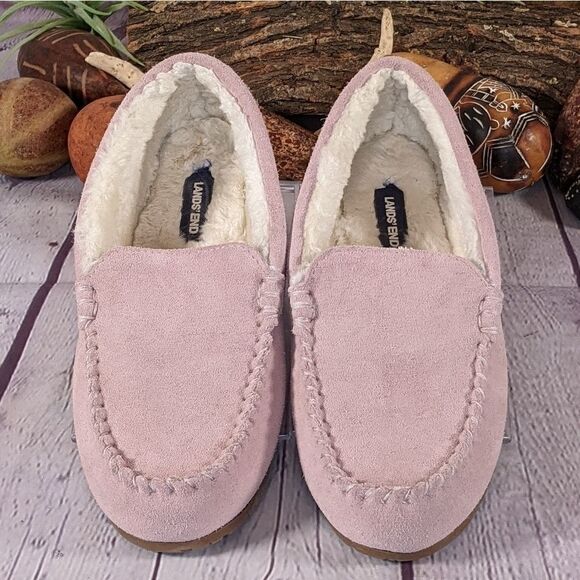 Lands' End Suede Leather Moccasin Slippers - Picture 2 of 8